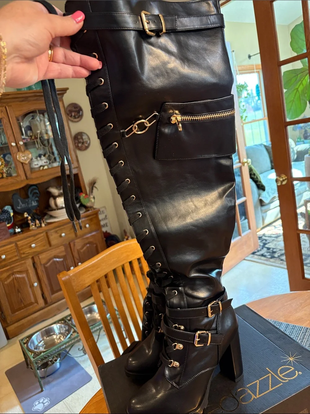 Women’s Black 4” heel Lace-Up over the Knee-Boot